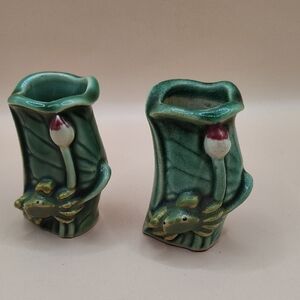 Pair of Vintage Majolica Pottery Toothpick Holders 2.5" Tall